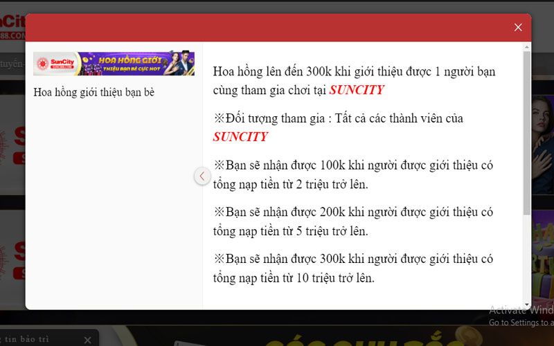 Thưởng hoa hồng giới thiệu đăng ký thành viên mới Suncity Thưởng hoa hồng giới thiệu đăng ký thành viên mới Suncity